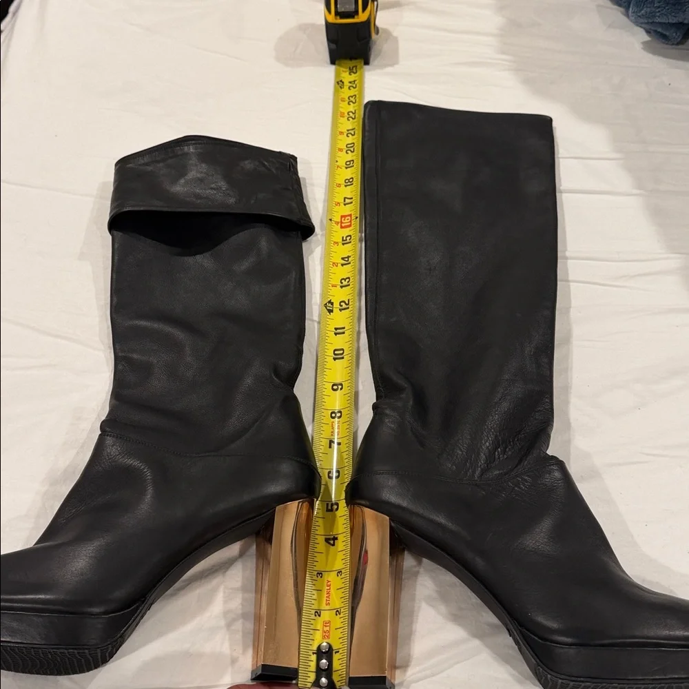 Stuart Weitzman Black leather Over-The-Knee Boots with Gold Block Heel